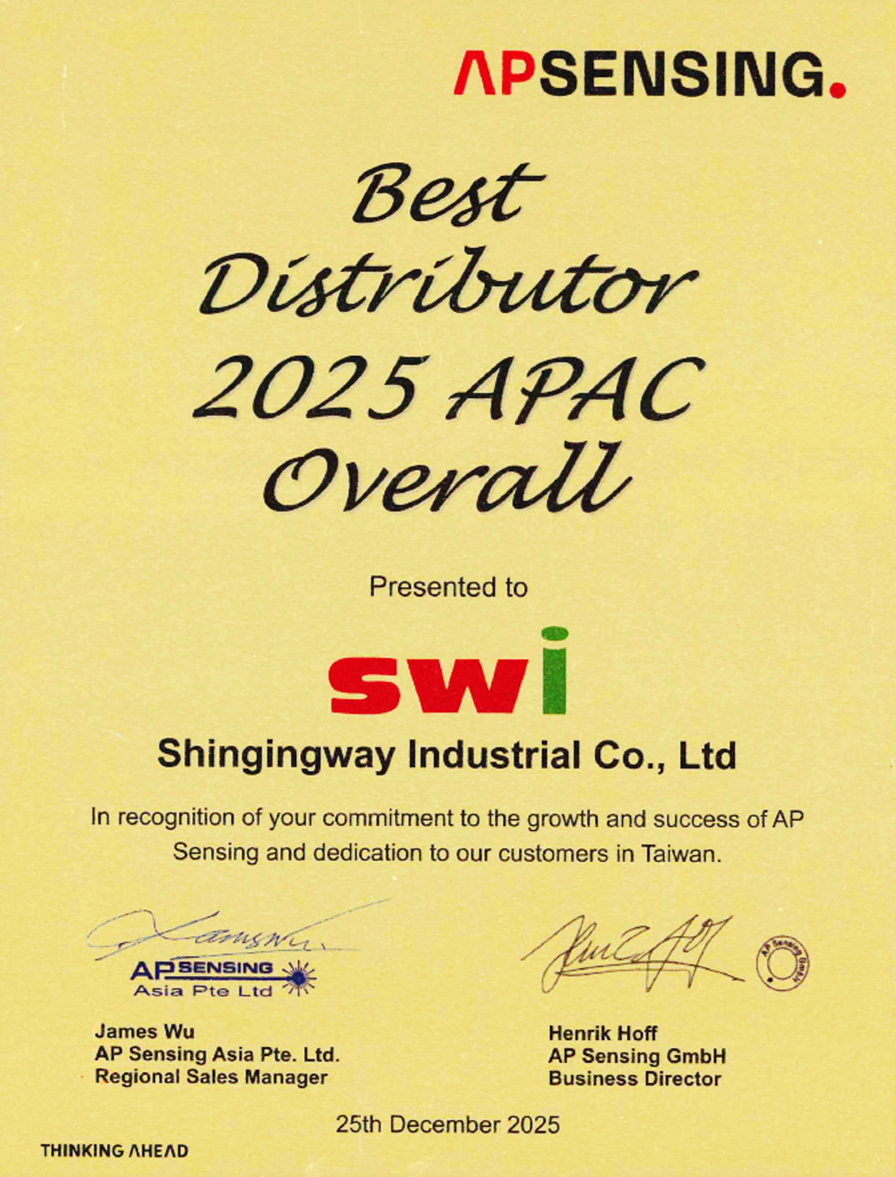 AP Sensing-The Best Distributor 2025 APAC Overall_0